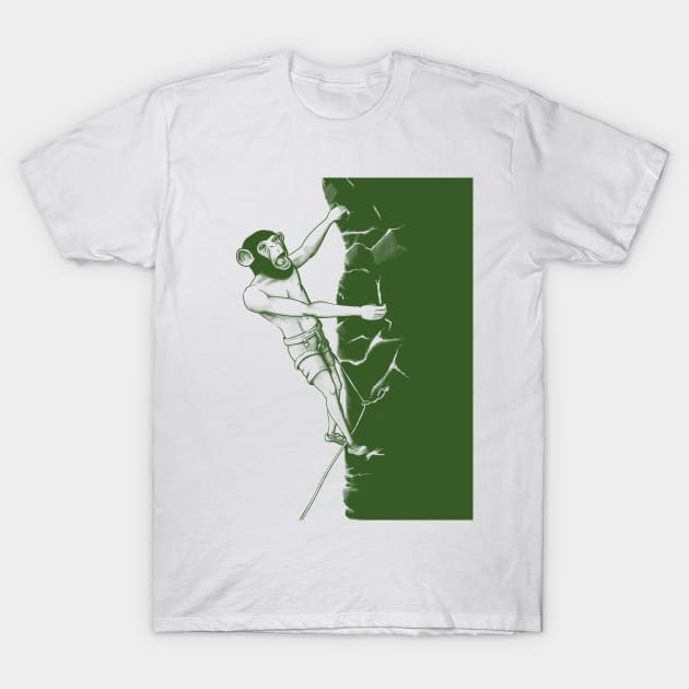 Monkey man climbing the wall T-Shirt by motylanoga